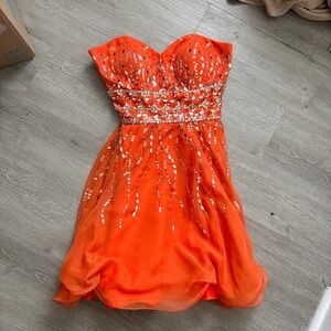 Mori Lee Vibrant Orange Strapless Dress